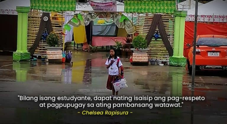 Viral Photo of a Student Who Stands Still Under the Rain During Flag Ceremony