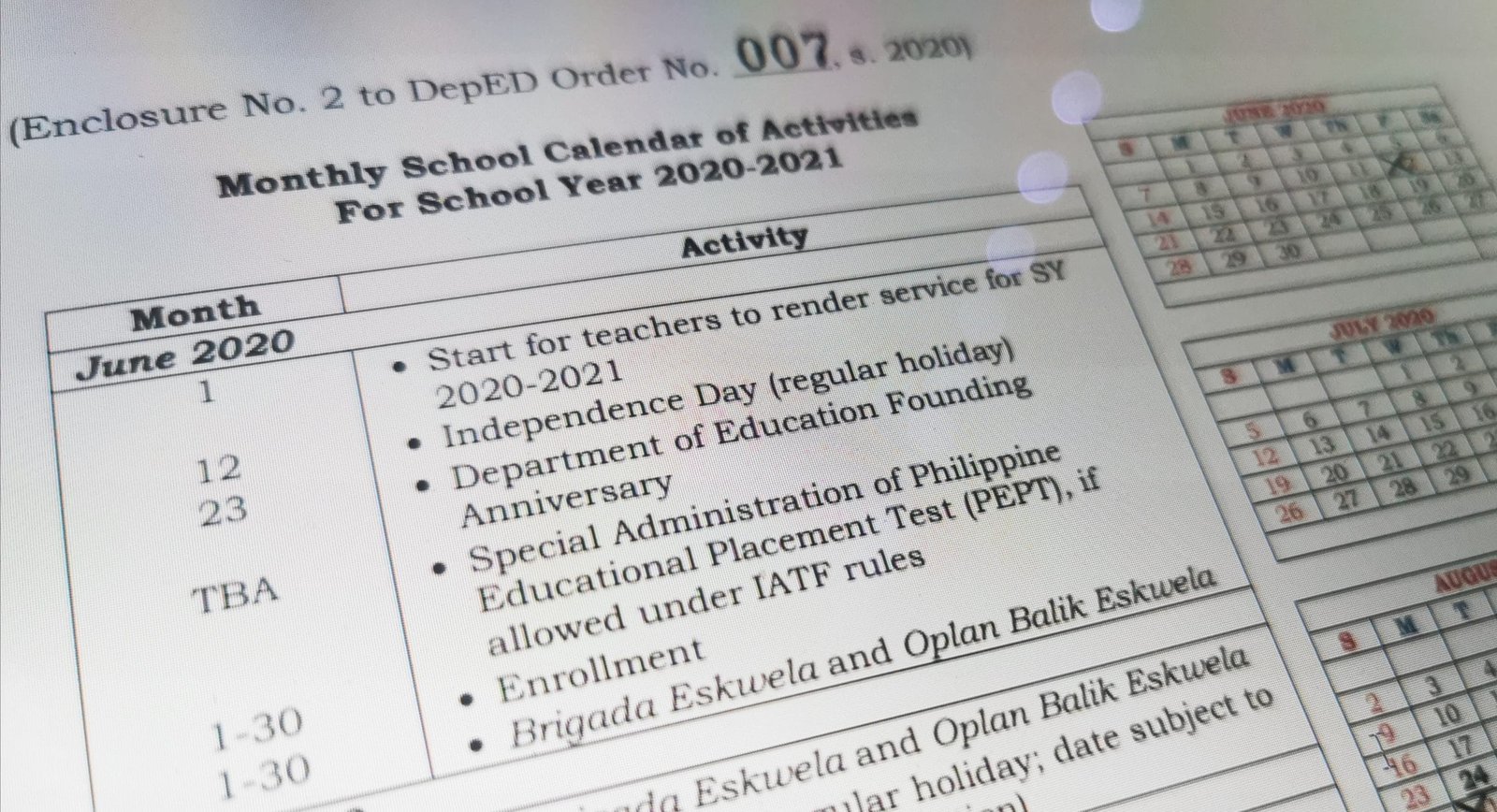 Deped School Calendar And Activities For Sy 2020 2021 Images and